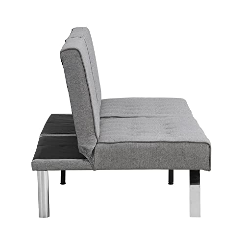 BIADNBZ Futon Sofa Modern Faux Linen Convertible Folding Sleeper Beds Couch with Stainless Legs for Small Space, Living Room, Apartment, Office, Grey