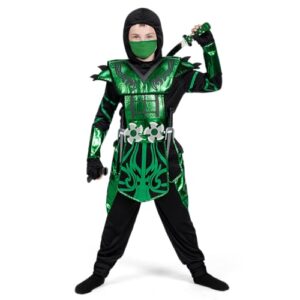 spooktacular creations halloween ninja costume for boys, green ninja costume for kids ninja themed parties, halloween costume dress up (small (5-7yr))