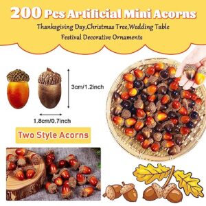 Cshangzei 200PCS Mini Artificial Acorns,Bulk Fake Acorn with Natural Cap Lifelike for Fall Thanksgiving Halloween Decoration,Wedding Decor,Vase Filler,DIY Crafts