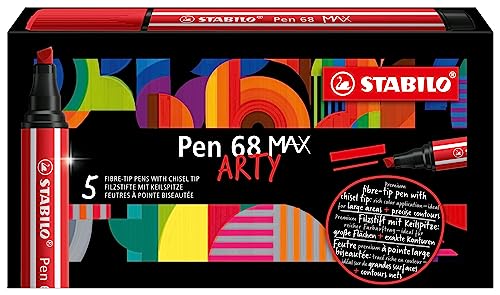STABILO Premium Fibre-Tip Pen with Chisel Tip Pen 68 MAX - Pack of 5 - Purple