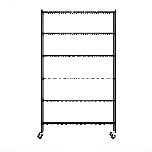 Furinno Wayar Metal Storage Shelf Rack, 6 Tiers, 48-Inch Taller, Black