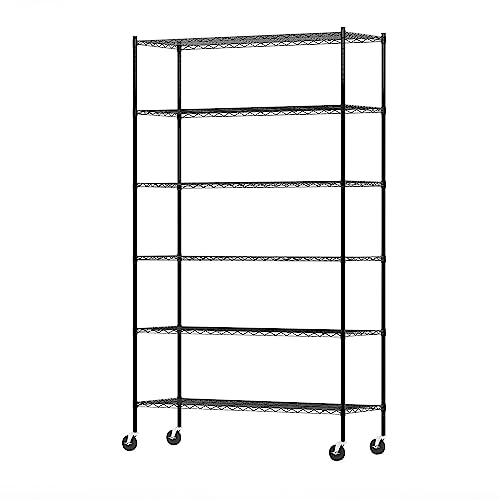 Furinno Wayar Metal Storage Shelf Rack, 6 Tiers, 48-Inch Taller, Black