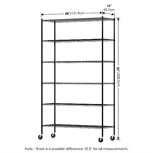 Furinno Wayar Metal Storage Shelf Rack, 6 Tiers, 48-Inch Taller, Black