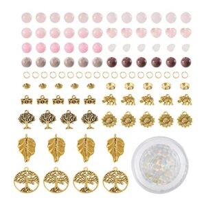 magibeads 144pcs pink gemstone beads kit for bracelet making, antique golden western charms tibetan spacer beads natural healing stone beads for jewelry making