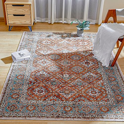 Boho Vintage Area Rug - 5x7 Large Persian Washable Living Room Rug Ultra-Thin Non-Slip Non-Shedding Print Floor Carpet for Bedroom Home