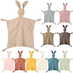 tranqun 11 pieces bunny baby lovey blankets organic cotton muslin security blanket soft breathable lovie blanket for newborn and infant boys and girls