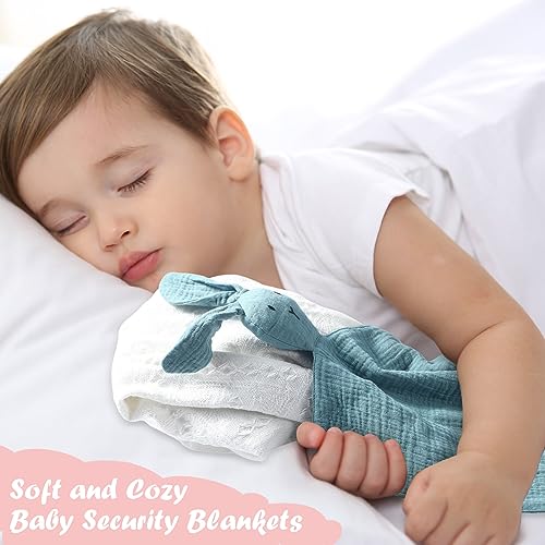 Tranqun 11 Pieces Bunny Baby Lovey Blankets Organic Cotton Muslin Security Blanket Soft Breathable Lovie Blanket for Newborn and Infant Boys and Girls