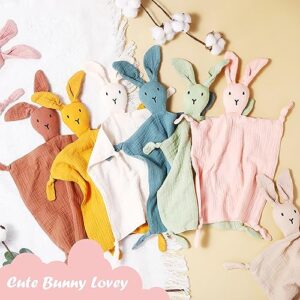 Tranqun 11 Pieces Bunny Baby Lovey Blankets Organic Cotton Muslin Security Blanket Soft Breathable Lovie Blanket for Newborn and Infant Boys and Girls