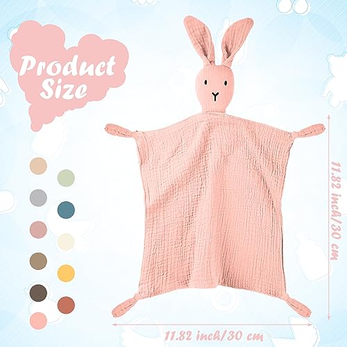 Tranqun 11 Pieces Bunny Baby Lovey Blankets Organic Cotton Muslin Security Blanket Soft Breathable Lovie Blanket for Newborn and Infant Boys and Girls