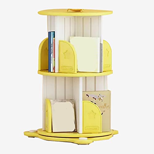 IOCCIOBB Bookcases Rotating Bookshelf Landing 360° Household Multi-Layer Picture Book Storage Rack Saves Space Rack (Color : Yellow, Size : 53 * 68cm)