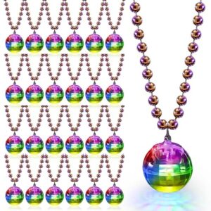 henoyso 24 pcs led disco ball necklaces light up disco party necklaces 70s disco necklace mini disco party favors costume necklaces for stage props bachelorette birthday disco party (colorful light)
