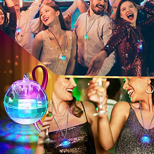Henoyso 24 Pcs LED Disco Ball Necklaces Light up Disco Party Necklaces 70s Disco Necklace Mini Disco Party Favors Costume Necklaces for Stage Props Bachelorette Birthday Disco Party (Colorful Light)