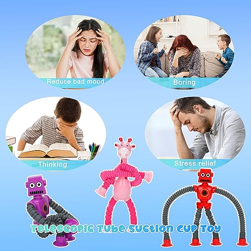 6 Pcs Telescopic Suction Cup Robot Toy Sensory Toys, Giraffe Telescopic Tube Shape Changing Telescopic Pop Tubes Decompress Educational Toys for Girls Boys