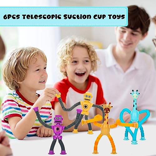 6 Pcs Telescopic Suction Cup Robot Toy Sensory Toys, Giraffe Telescopic Tube Shape Changing Telescopic Pop Tubes Decompress Educational Toys for Girls Boys