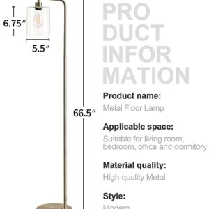 Oneach 66.5 '' Industrial Floor Lamp for Living Room Modern Standing Lamps with Hanging Clear Glass Shade Reading Tall Pole Lamp for Bedroom Office Study Room AB Antique Brass（Bulb Included）