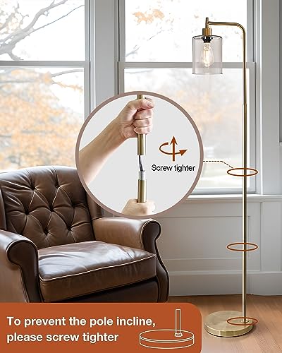 Oneach 66.5 '' Industrial Floor Lamp for Living Room Modern Standing Lamps with Hanging Clear Glass Shade Reading Tall Pole Lamp for Bedroom Office Study Room AB Antique Brass（Bulb Included）