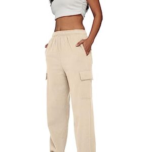 Womens Fleece Cargo Sweatpants Y2K Baggy Fleece Elastic Parachute Pants Fall Outfits Gym Lounge Trousers with Pockets Apricot