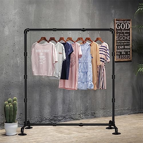 Mdjwjj Industrial Pipe Clothing Rack Free Standing,Vintage Commercial Grade Pipe Garment Racks with 4 Stable Feet for Hanging Clothes Retail Display,Black