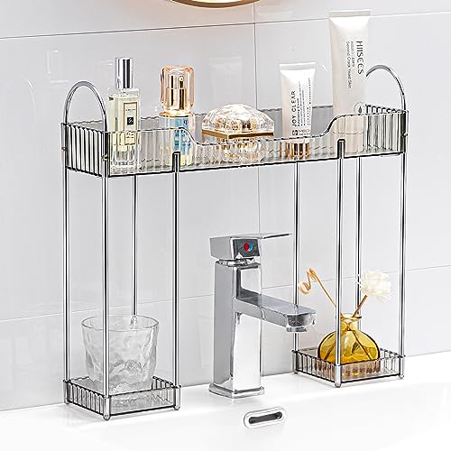 YCIA&DONE Bathroom Countertop Organizer Over The Faucet, Narrow Counter Organizer Above Sink, Table Mounted Faucet Sink Shelf for Bathroom, Kitchen, Toilet, Laundry(Smoky Gray)