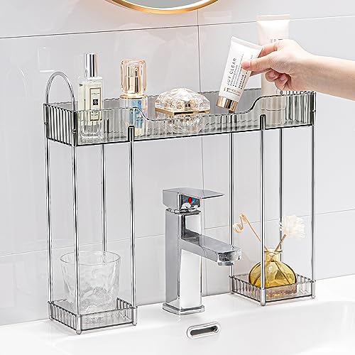 YCIA&DONE Bathroom Countertop Organizer Over The Faucet, Narrow Counter Organizer Above Sink, Table Mounted Faucet Sink Shelf for Bathroom, Kitchen, Toilet, Laundry(Smoky Gray)