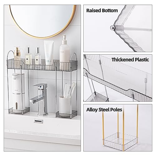 YCIA&DONE Bathroom Countertop Organizer Over The Faucet, Narrow Counter Organizer Above Sink, Table Mounted Faucet Sink Shelf for Bathroom, Kitchen, Toilet, Laundry(Smoky Gray)