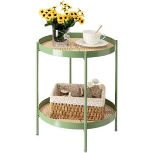 danpinera metal side table, imitation rattan green end table with 2 tier removable tray, round table for small spaces, small tables for living room 20.47 inch x 16.54 inch