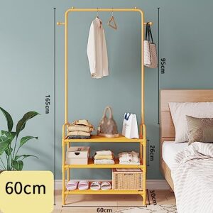 BBAUER Entryway Coat Rack with 2 Hooks Garment Rack with 3-Tier Shelf Free Standing Shoe Rack with Garment Rail for Bedroom Living Room Hallway (Color : Yellow, Size : 60x30x165cm)