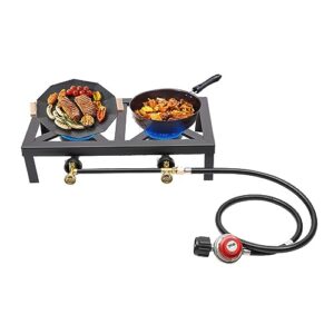 wendissy portable double burner outdoor gas stove propane cooker with adjustable 0-20 psi regulator hose for outdoor cooking picnics camping bbq hiking
