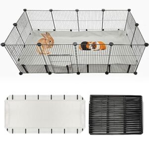 lonepetu 8 square guinea pig cage with tarp bottom, c&c cage habitats with pvc liner, small pet playpen and cage liners for rabbit guinea pig bunny ferret hedgehog 12 panels 48" x 24" x 16", grey