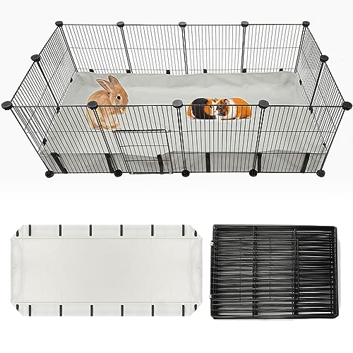 Lonepetu 8 Square Guinea Pig Cage with Tarp Bottom, C&C Cage Habitats with PVC Liner, Small Pet Playpen and Cage Liners for Rabbit Guinea Pig Bunny Ferret Hedgehog 12 Panels 48" x 24" x 16", Grey