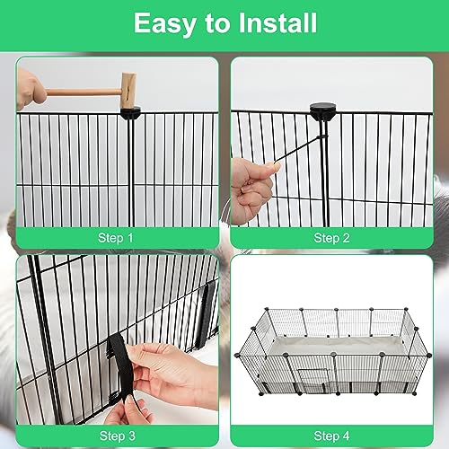 Lonepetu 8 Square Guinea Pig Cage with Tarp Bottom, C&C Cage Habitats with PVC Liner, Small Pet Playpen and Cage Liners for Rabbit Guinea Pig Bunny Ferret Hedgehog 12 Panels 48" x 24" x 16", Grey