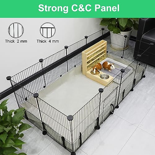 Lonepetu 8 Square Guinea Pig Cage with Tarp Bottom, C&C Cage Habitats with PVC Liner, Small Pet Playpen and Cage Liners for Rabbit Guinea Pig Bunny Ferret Hedgehog 12 Panels 48" x 24" x 16", Grey