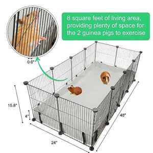 Lonepetu 8 Square Guinea Pig Cage with Tarp Bottom, C&C Cage Habitats with PVC Liner, Small Pet Playpen and Cage Liners for Rabbit Guinea Pig Bunny Ferret Hedgehog 12 Panels 48" x 24" x 16", Grey