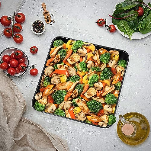 TeamFar Square Baking Pan, 8 inch Coated Square Cake Brownie Lasagna Pan with Stainless Steel Core & Non Stick Coating, for Baking Roasting Serving, Non-Toxic & Oven Safe, One Piece Design & Deep Wall