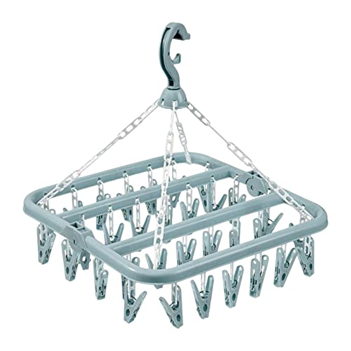 Clothes Hanger Drying Rack Underwear Hanger Swivel Clothes Drying Racks Clothes Clip Hangers Drying Hanger with 32 Clips and Drip Foldable Hanging Rack for Socks Bras Lingerie Clothes