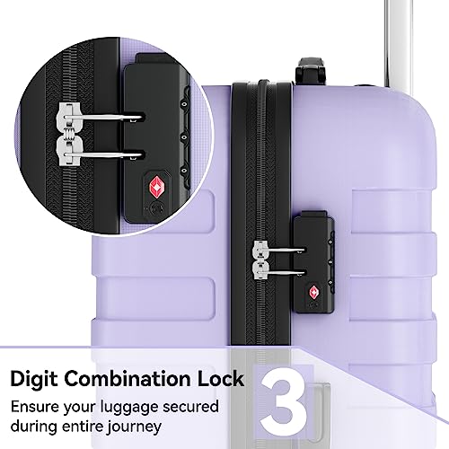 Powforlife Luggage 3 Piece Sets Lightweight Luggage Set Suitcases with Spinner Wheels Durable Travel Suitcase Set,Lavender Purple,3 Piece Set (20/24/28)