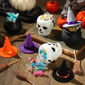 12 Pcs Halloween Mini Witch Hats Candy Cauldron Mini Broom Witch Craft Miniatures Wizard Accessory for Halloween Decorations (Novel Style)