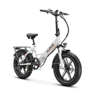 aipas a2 series folding electric bike, 20'' fat tire electric bike with 750w motor, 48v/11.6ah removable battery, 28mph max speed, 55 mile range, step-through frame and shimano 7-speed