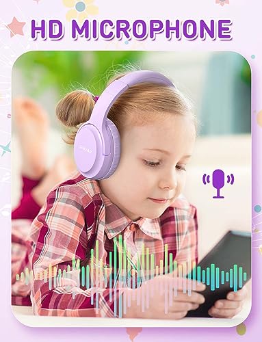 SIMJAR Kids Bluetooth Headphones, Lightweight Girl Headphone with Microphone, Volume Limiter 85/94dB, 50H Playtime, Over Ear Kids Wireless Headphones for Tablet/iPad/Travel