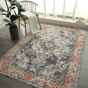 qd-udreamy 5x7 area rugs - machine washable rugs for living room, area rug with non-slip backing, stain resistant vintage medallion rug for bedroom, ultra-thin boho large area rugs for home decor