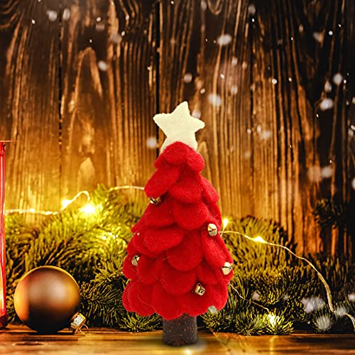 Felts Christmas Tree Desktop Christmas Tree with Bells Red Faux Christmas Tree Small Desktop Decoration and Ornament