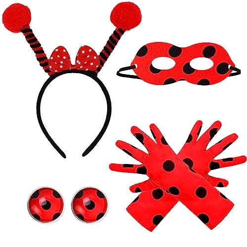 Ausejopeac Ladybug Bopper Antenna Headband Ladybug Wings and Masks Ladybug Costume Set for Kids Halloween Dress Up