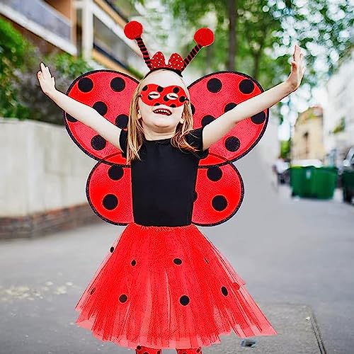 Ausejopeac Ladybug Bopper Antenna Headband Ladybug Wings and Masks Ladybug Costume Set for Kids Halloween Dress Up