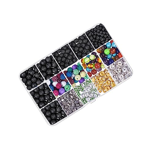 VILLCASE 1 Set 600pcs Crystals Beads Girls Crafts Colorful Necklace Lucky Charms Necklace Making Kit Beads for Bracelets Lava Stone Beads Kit String Beads Set DIY Jewelry Accessories Beaded