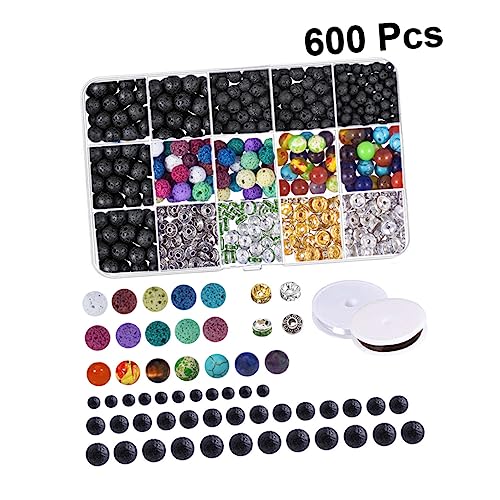 VILLCASE 1 Set 600pcs Crystals Beads Girls Crafts Colorful Necklace Lucky Charms Necklace Making Kit Beads for Bracelets Lava Stone Beads Kit String Beads Set DIY Jewelry Accessories Beaded
