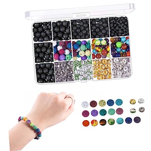 VILLCASE 1 Set 600pcs Crystals Beads Girls Crafts Colorful Necklace Lucky Charms Necklace Making Kit Beads for Bracelets Lava Stone Beads Kit String Beads Set DIY Jewelry Accessories Beaded