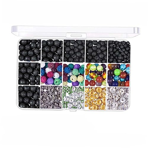 VILLCASE 1 Set 600pcs Crystals Beads Girls Crafts Colorful Necklace Lucky Charms Necklace Making Kit Beads for Bracelets Lava Stone Beads Kit String Beads Set DIY Jewelry Accessories Beaded