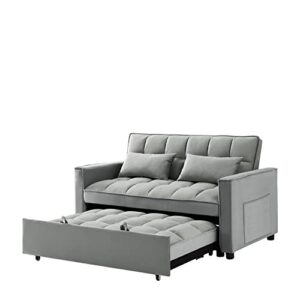 fulife bed convertible sofa pull-out sleeper, loveseat futon sofá chair w/adjustable reclining backrests,side pockets&2 pillows,velvet small love seat lounge couch, grey-b