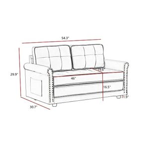 54.3" Pull Out Sleeper Sofa Bed,3 in 1 Convertible Loveseats Couch Full Size,2 Seater Tufted Floor Gaming Sofa & Couch with Adjustable Backrest and Lumbar Pillows for Living Room Bedroom Apartment