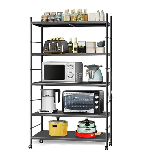 Terkoos 5-Tier Shelf Shelves for Storage, Heavy Duty Metal Shelves Wire Rack Shelving Unit, Adjustable Shelf with Wheels for Home Office Kitchen Bathroom